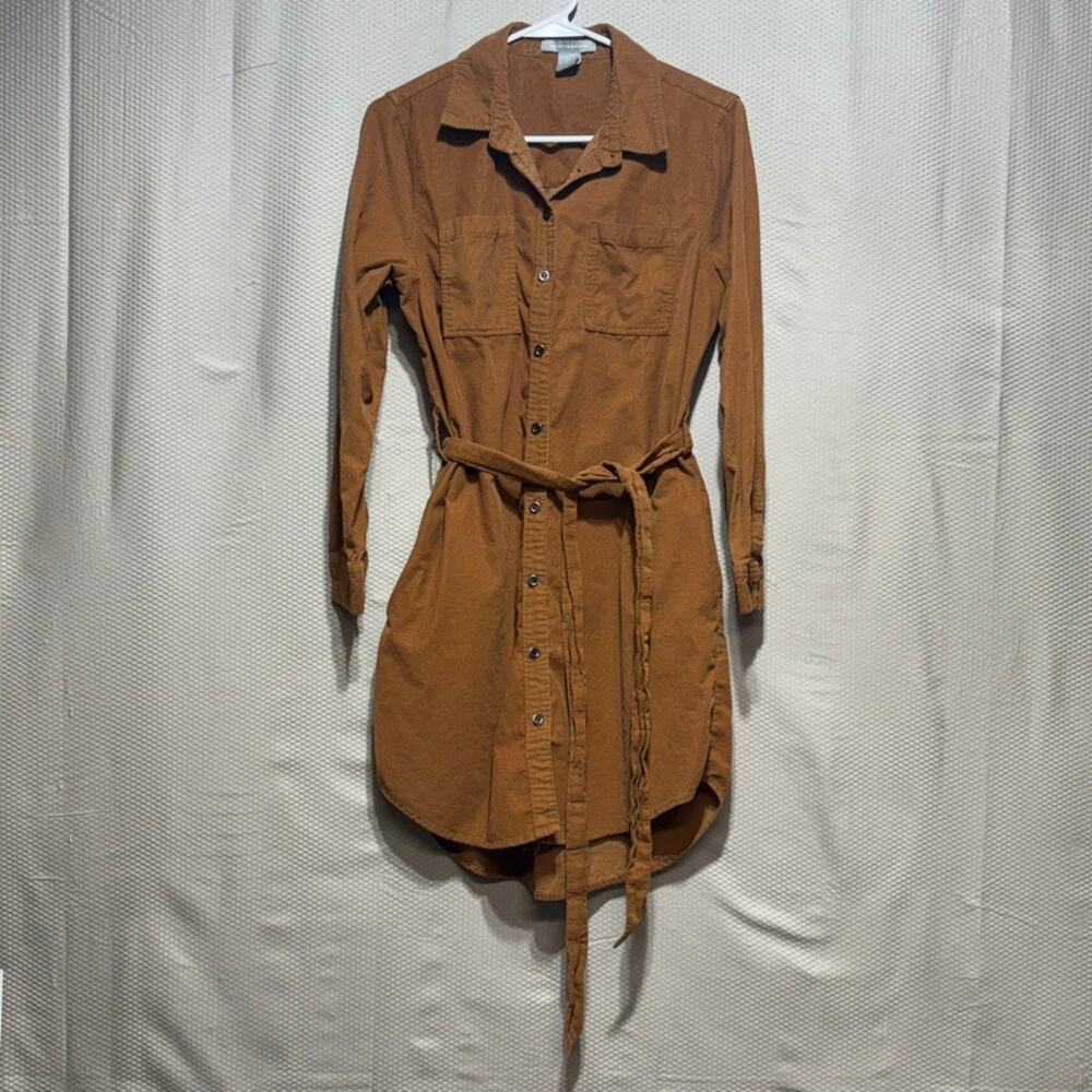 Lucky Brand Women's Small Brown Tan Corduroy Shirt Dress Button Front Belt